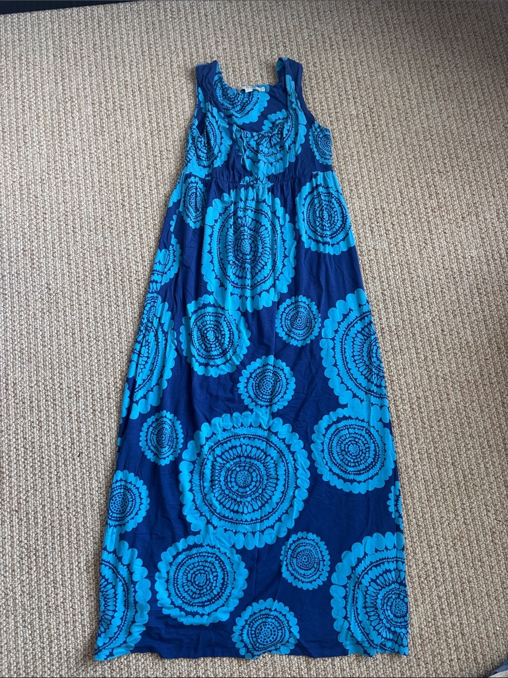 Boden Navy and Turquoise Circular-Print Maxi Dress